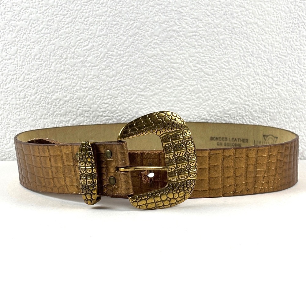 Limited‎ Express Belt Womens S Bronze Metallic Croc Embossed Vintage Western